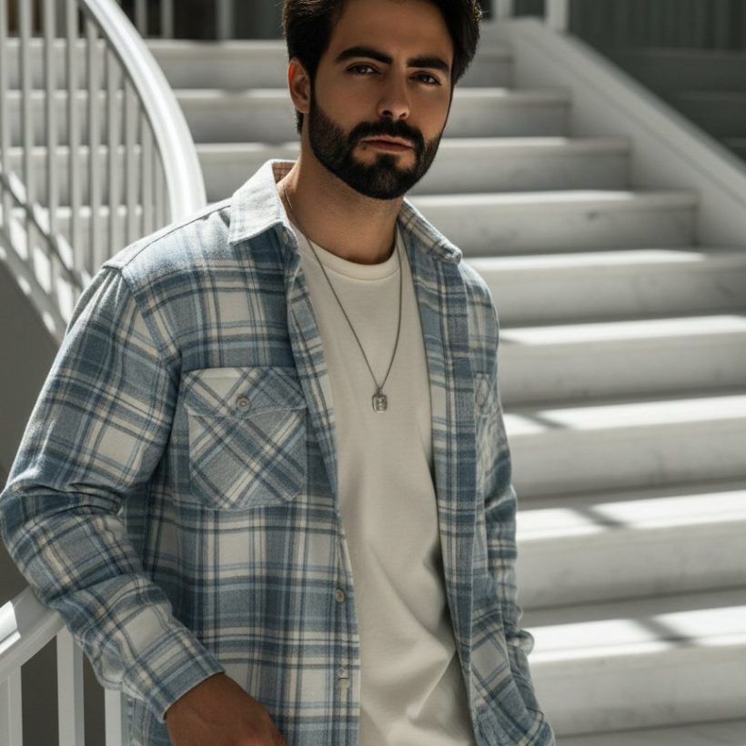 Модный портрет на мраморной лестнице