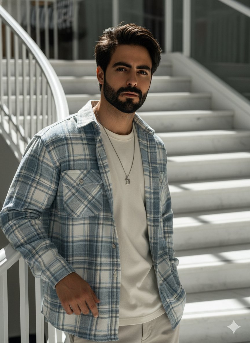 Модный портрет на мраморной лестнице