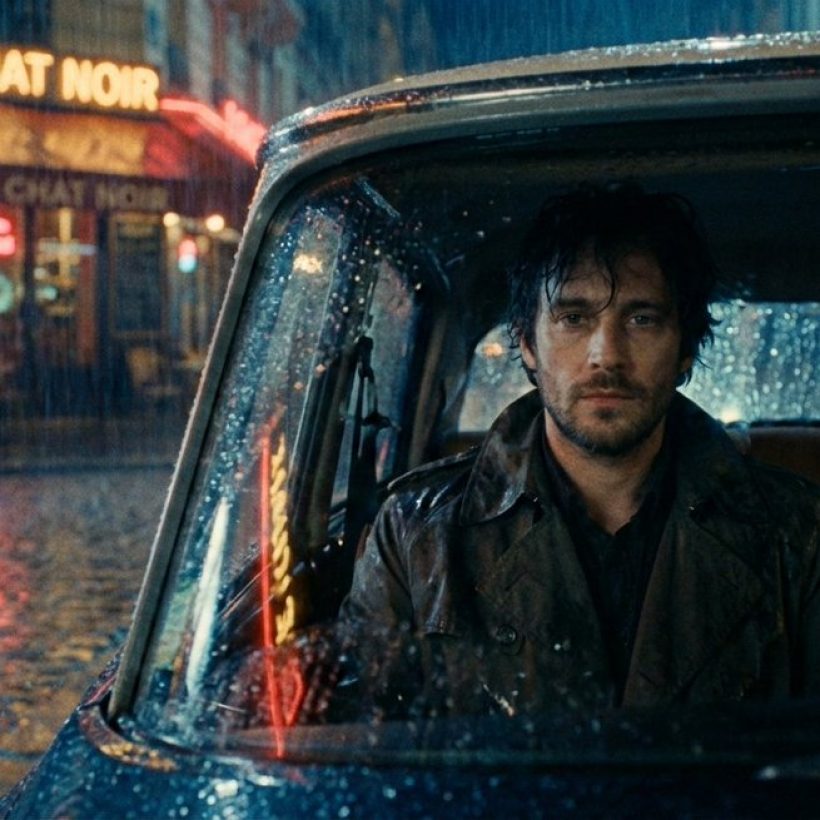 Мрачная кинематографическая сцена в парижском автомобиле