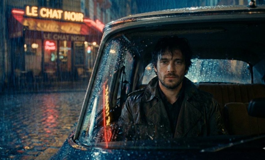 Мрачная кинематографическая сцена в парижском автомобиле